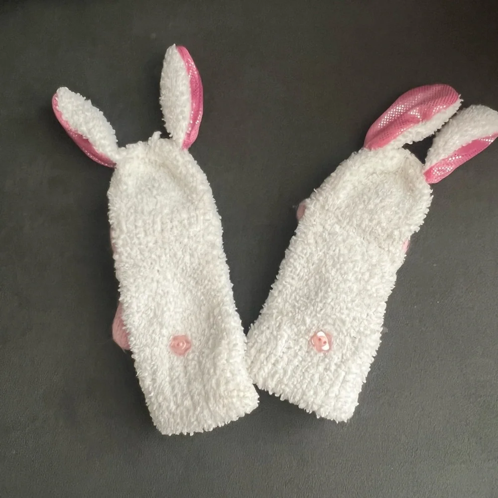 Toddler Girl’s Bunny White Fingerless Warm Mittens Gloves Size Small 4/5